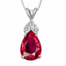 14K Solid White Gold 3.25 Carat 22" Ruby Pear Shape Pendant w/ Chain