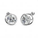 14K White Gold 6MM 2CT Created Diamond Bezel Round Screw Back Stud Earrings