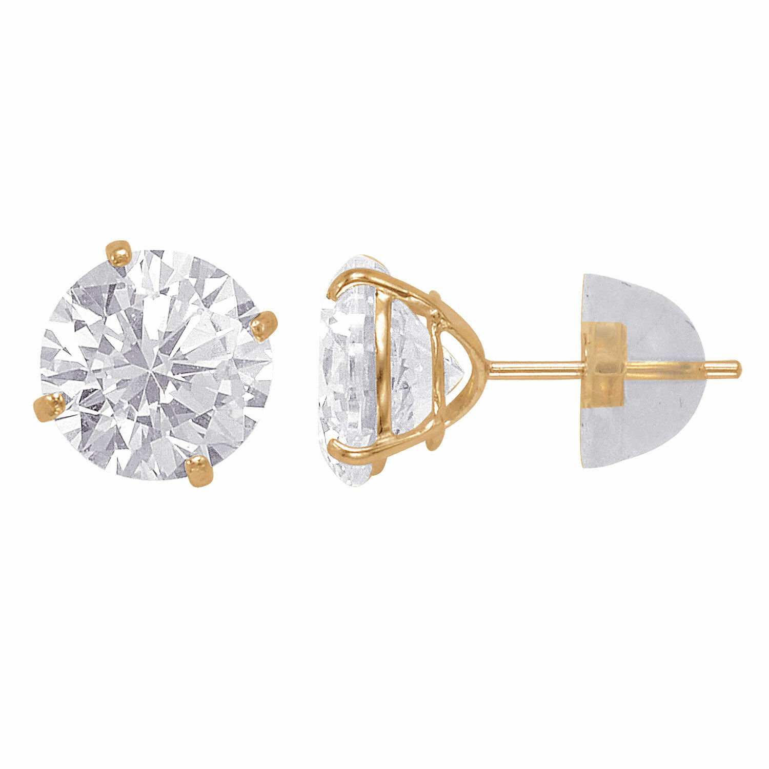14k Solid Yellow Gold Round Duo Super bright Cubic Zirconia Stud Earrings
