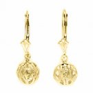 14K YG Women's Unique Lever Back Dangling With Drop Diamond Cut Ball Earrings