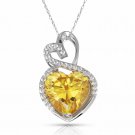 14K White Gold  4.20 CT Halo Citrine Double Heart Gemstone Pendant & Necklace