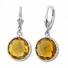 14K WG Women's Fancy  Covered Natural Round Citrine Dangling Leverback Earrings