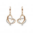 14K Solid Rose Gold 1.20CT Diamond Open Heart Dangle Huggie Hoop Earrings