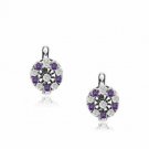 14K WG Plated 925 Sterling Silver FEBRUARY Birthstone Halo Leverback Earrings