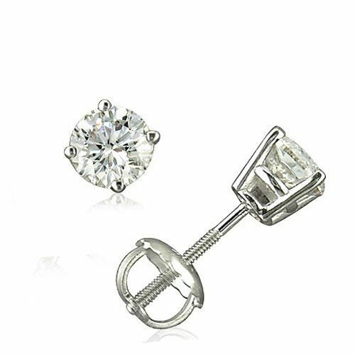 14K White Gold 0.25 TCW  Round Cut Enhanced Diamond Stud Screw Back Earrings