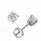 14K White Gold 0.25 TCW  Round Cut Enhanced Diamond Stud Screw Back Earrings