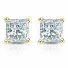 14K YellowGold 0.80CT Princess Cut Genuine GSI1 Diamonds SCREWBACK Stud Earrings