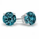 14K White Gold 2 CT Round Blue Brilliant Screw Back Basket Stud Earrings