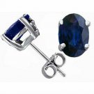 14K WHITE GOLD 2.00 CT. 7X5MM BLUE SAPPHIRE OVAL SHAPE PUSH STUD EARRINGS