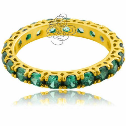 925 Yellow Sterling Silver SIZE 4.5 2.49CT Emerald Anniversary Wedding Band Ring