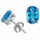 14K White Gold 1.00 CT 6X4MM Genuine Blue Topaz Oval Shape Push Stud Earrings