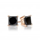 14K Rose Gold 1.50CT Princess Black Simulated Diamond Stud Earrings