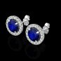 2.00CT Halo Created Sapphire Blue Diamond Stud Round Earrings 14k White Gold