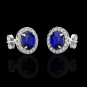 2.00CT Halo Created Sapphire Blue Diamond Stud Round Earrings 14k White Gold