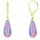 14K Yellow Gold 1.1" Tear Drop Shaped Purple Fire Opal Lever Back Dangle Earring