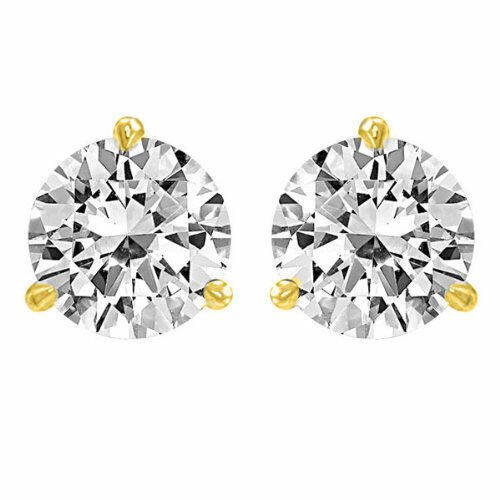 14K Yellow Gold 0.50 CT Round Solitaire Martini Screw Style Stud Earrings