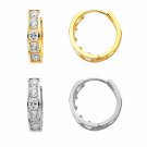 14K Solid YELLOW Gold 10MM  CZ Cubic Zirconia Huggie Hoop Earrings