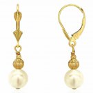 14K Yellow Gold 7MM Freshwater Pearl Dangle Lever Back Earrings