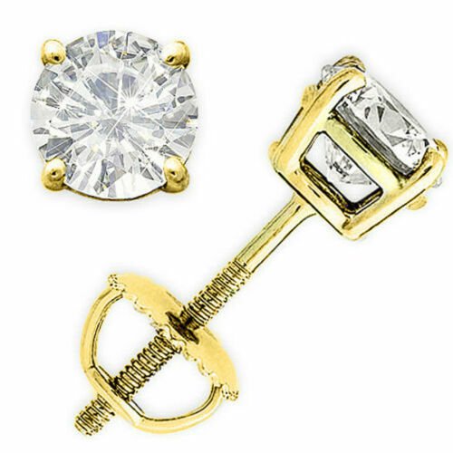 14K Y GOLD 1.00 CT SINGLE Round DEF Moissanite Charles & Colvard Stud Earrings