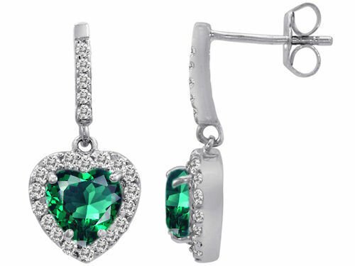 925 Silver 2.99 CT Women's Fancy Halo Emerald Heart Drop Dangling Earrings
