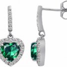 925 Silver 2.99 CT Women's Fancy Halo Emerald Heart Drop Dangling Earrings