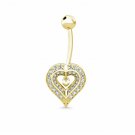 14K YELLOW GOLD 0.40 CT Created Diamond Two Hearts Navel Belly Button Ring