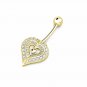 14K YELLOW GOLD 0.40 CT Created Diamond Two Hearts Navel Belly Button Ring