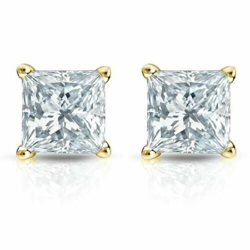 14k Yellow Gold  1.00CT Princess Cut Solitaire Simulated Diamond Cut Earrings