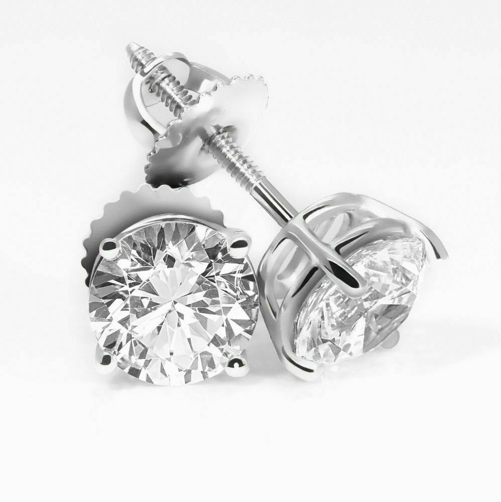 14K White Gold 4CT Round Simulated Diamond Screw Back Earrings