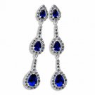 4.59 CARAT STUNNING PEAR SHAPE BLUE SAPPHIRE DROP DANGLING  SILVER EARRINGS