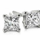 14K White Gold 0.75CT Princess Cut Genuine H/SI2 Diamonds PUSHBACK Stud Earrings