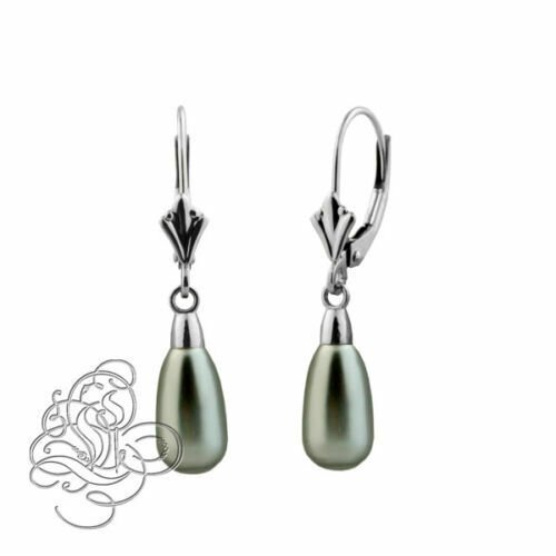 14K White Gold 11x6mm Light Grey Crystal Pear Drop Lever Back Earrings