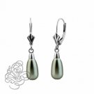 14K White Gold 11x6mm Light Grey Crystal Pear Drop Lever Back Earrings