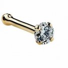 14K 0.03CT Yellow Gold Round Diamond Created  Stud Body Piercing Nose Ring