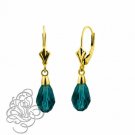 14K Yellow Gold 9x6MM Blue Zircon Crystal Drop Lever Back Earrings