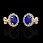 2.00CT Halo Created Sapphire Blue Diamond Stud Round Earrings 14k Rose Gold
