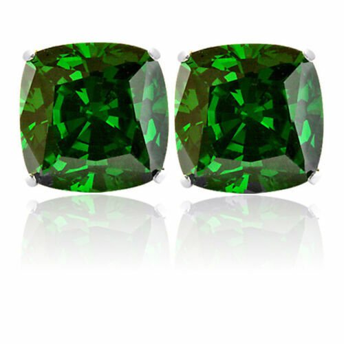 2.00 CARAT 14K SOLID WHITE GOLD CUSHION CUT EMERALD STUD EARRINGS