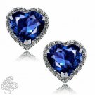 1.89 CT HALO HEART BLUE SAPPHIRE STUD EARRINGS 925 Sterling SILVER