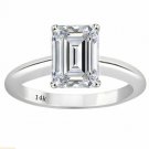 14K White Gold 2 CARAT Emerald Cut Solitaire Engagement Wedding Ring simulated