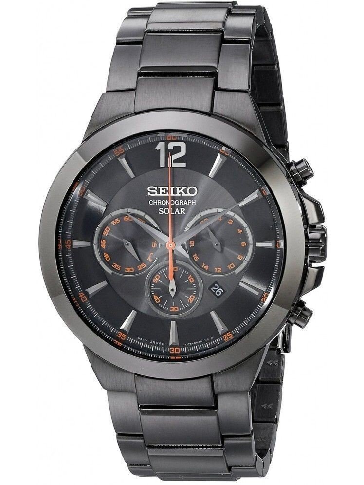 SSC323 New Seiko Black Plated Solar Chronograph Stainless Steel Men's Watch