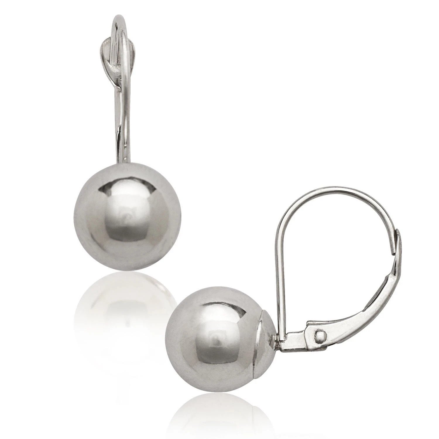 14k Solid White Gold 8mm Ball Stationary Leverback Earrings Dangle