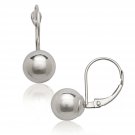 14k Solid White Gold 8mm Ball Stationary Leverback Earrings Dangle