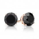 4CT Black Round Brilliant Solid 18K Rose Gold Screwback Stud Earrings