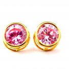 1.30 CARAT 14K SOLID BEZEL YELLOW GOLD ROUND ROSE SAPPHIRE STUD EARRINGS