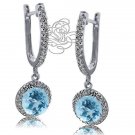 2.89 CT HALO DROP AQUAMARINE LEVERBACK EARRINGS 14K WG PLATED OVER SILVER
