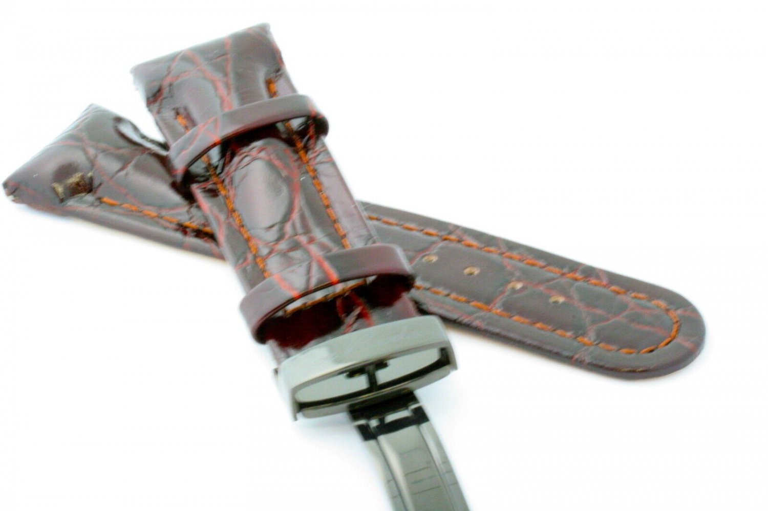 DARK BURGUNDY LEATHER WATCH BAND BLACK CLASP JOE RODEO JO JO 24mm