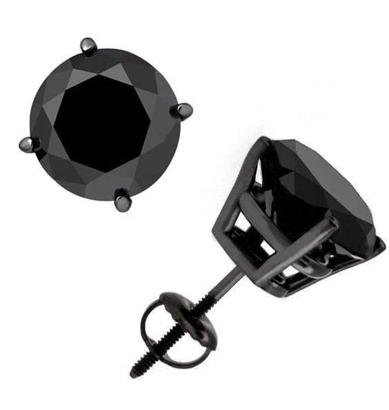 14k Solid Black Gold 1.5ct TDW Black Diamond Stud Earrings Basket Set Screw Back