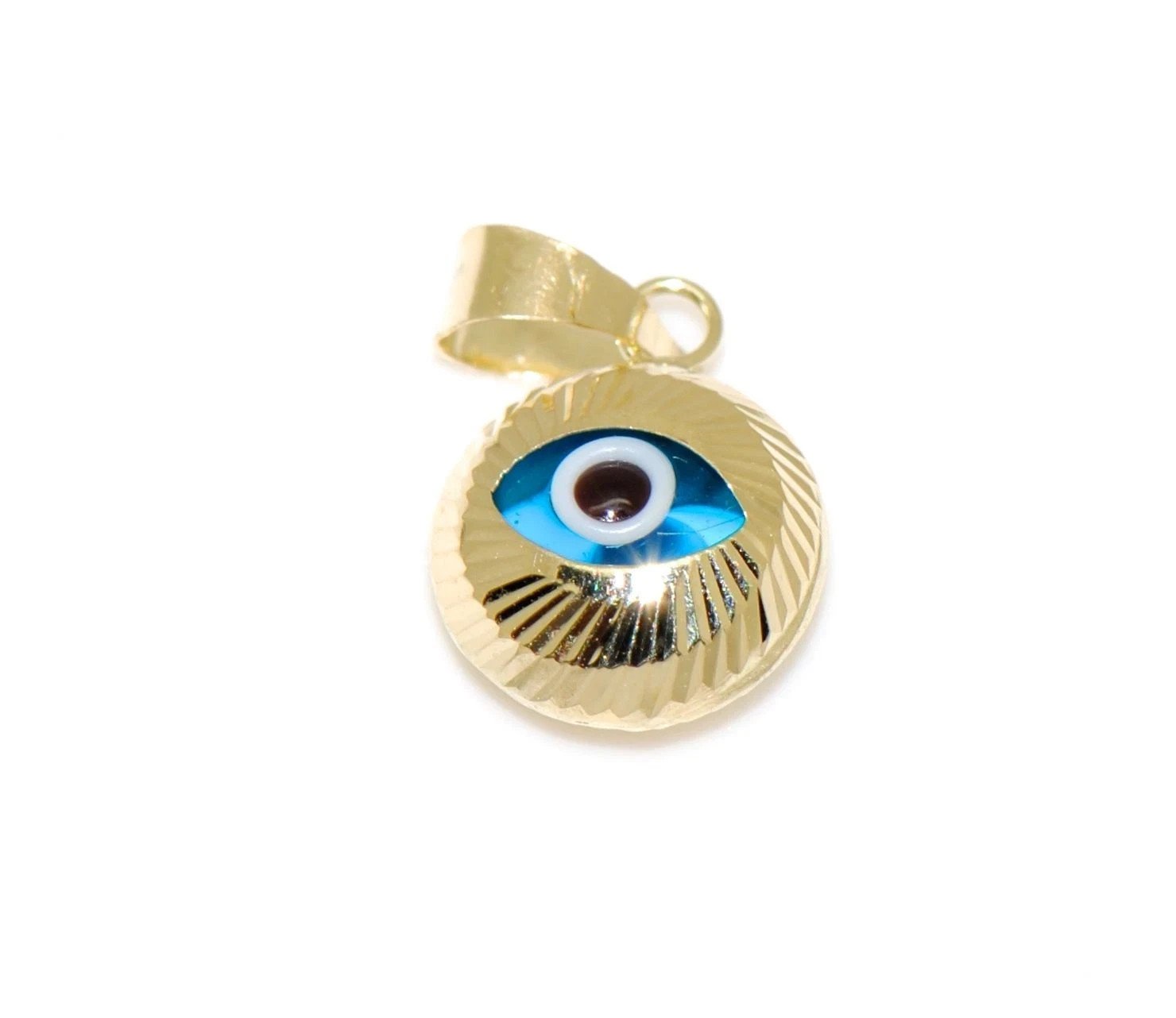 14K Solid Yellow Gold Evil Eye Good Luck Charm Pendant