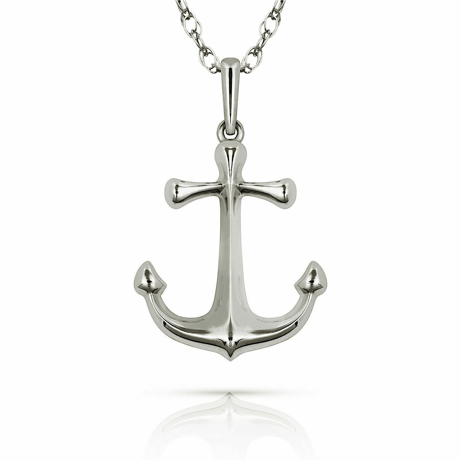 14K White Gold 16" Anchor Pendant Charm for Chain or Necklace New w/ Chain