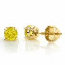 18K Solid Yellow Gold 2.75CT Round Canary Screw Back Stud Earrings  simulated